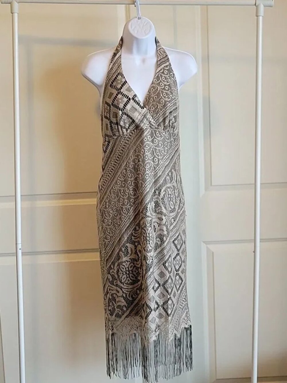 Vintage Y2K Crochet Boho Festival Halter Dress, Size 12